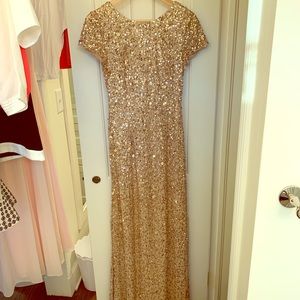 Adrianna Papell Short Sleeve Sequin Gown - Gold